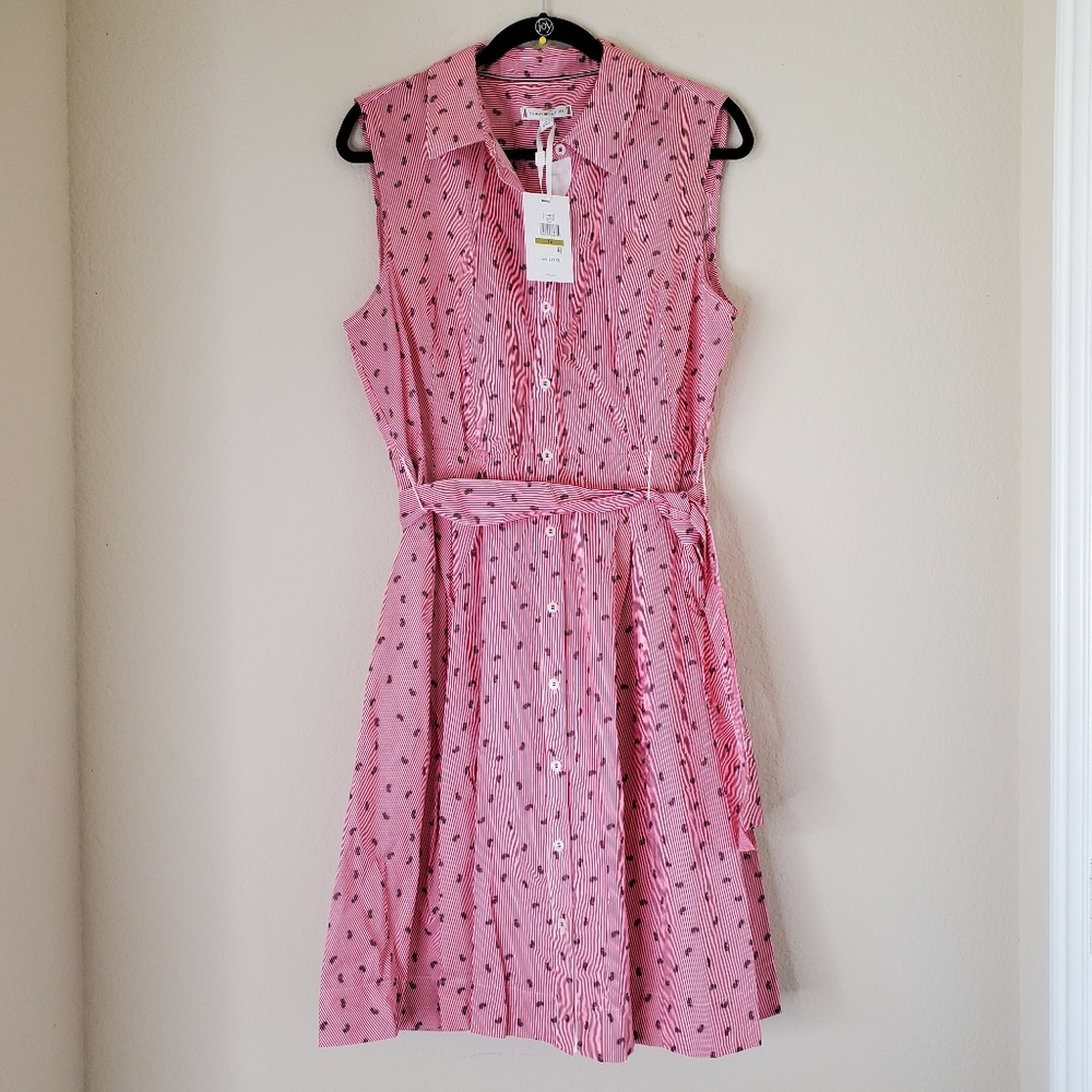 Tommy Hilfiger Pink Printed Sleeveless Midi Shirt Dress with Waist Tie